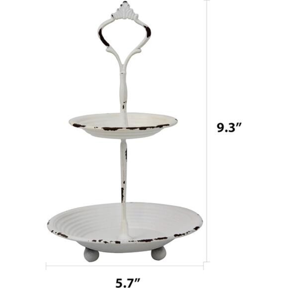 Small 2 Tier Worn White Metal Tray, Rustic Farmhouse Decor, Tiered Jewelry Tray - Picture 2 of 7